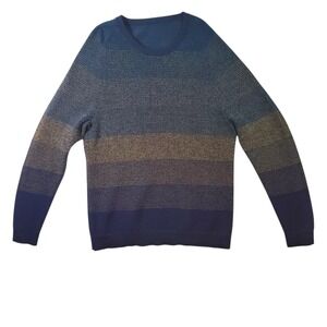 Lululemon Mens Knit Striped Crew Neck Textured Sweater Long Sleeve Gold Blue